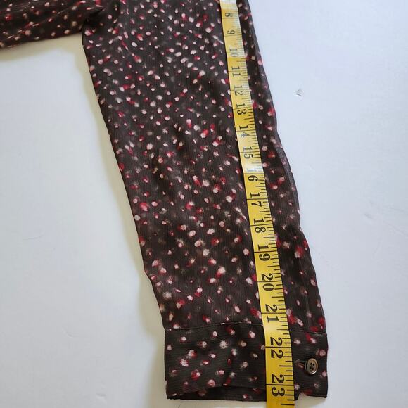 J Jill Deep Brown Sheer Polka Dot Print Button Down Tunic Size Petite Large - Picture 11 of 11